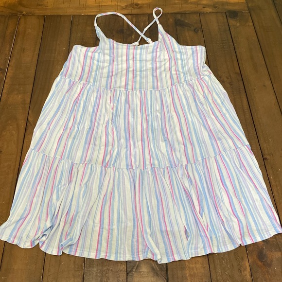 Tommy Bahama Dresses & Skirts - Tommy Bahama Womens Blue Pink Striped Tiered Mini Dress Cover Up TW32611 Medium